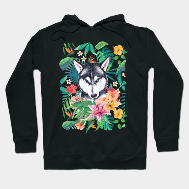 Tropical Siberian Husky 3 Hoodie by LulululuPainting